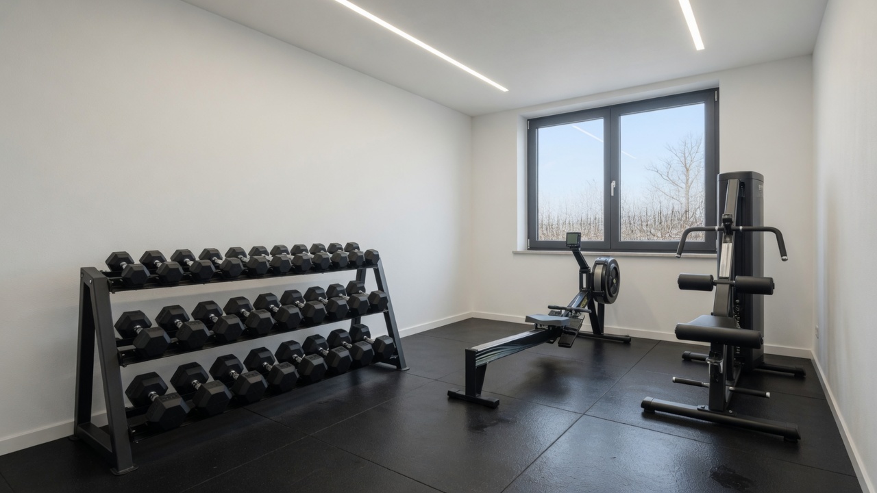 Illustration: Fitnessstudio nach Feierabend.